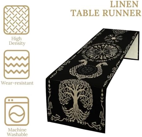 Viking Tree of Life Table Runner, Helmet of Awe Celtics Dragons Seasonal Dinner Runner for Farmhouse Party Holiday Home Kitchen Dining Table Decor 13"x108" - Image 4