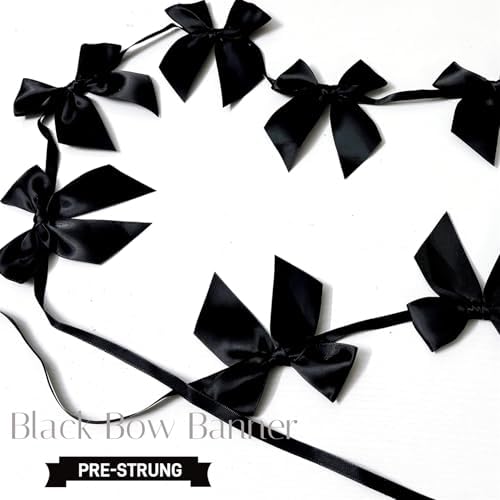 2pcs Bow Garland Banner, Ribbon Bow Party Decorations for Baby Shower Girls Bow Coquette Birthday Party Decor (Black) - Image 4