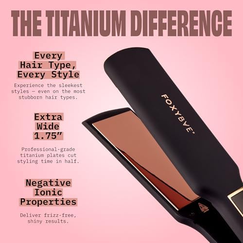 FoxyBae Flat Iron Hair Straightener - TRÉS Sleek 1.75" Wide Plate Titanium Flat-Iron - Dual Voltage Portable Professional Hair Straightener - Hot Tools - Locks Moisture & Shine [Black Rose-Gold] - Image 2