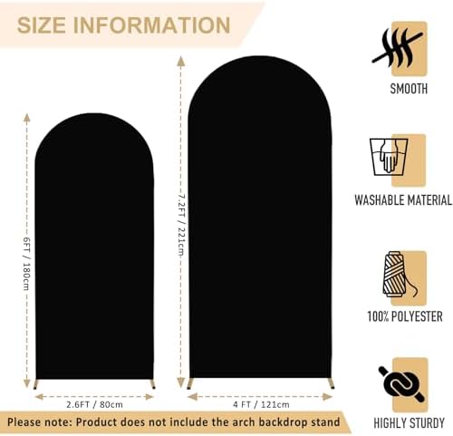 FANPROMS Wedding Arch Cover Black Arch Cover 6FT 7.2FT Spandex Arch Backdrop Cover Set of 2 Chiara Arch Backdrop Stand Cover Fitted Arch Frame Cover Garland Arch Stand Cover for Anniversary Party - Image 2