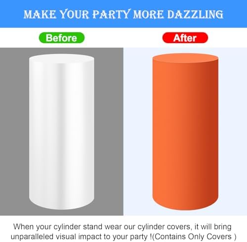 SaitiMade Set of 3 - Orange Cylinder Pedestal Stand Covers - Image 4