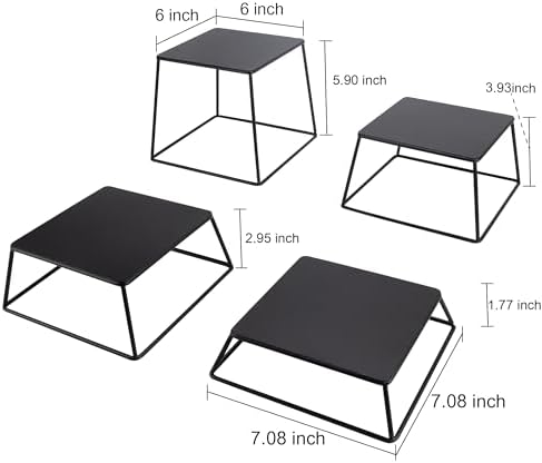 Dessert Table Risers Display Stands Food display Black Metal Square Retail Pizza,Cupcake,Candy Stands Food Platter Tray,6x6 INCH,Set of 4 - Image 2