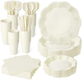 350 Pcs Ivory Scalloped Disposable Plates Tableware Set for 50 Guests by COSINIA