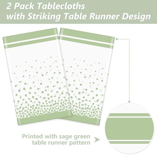 LANLISA White and Sage Green Tablecloth Party Decorations 2 Pack, Disposable Plastic Table Cloths for Baby Shower Birthday Wedding Party Decor - Image 4