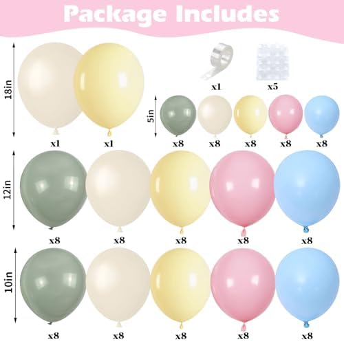 Pink Green Blue Yellow Beige Balloon Arch Wildflower Birthday Bridal Shower - Image 4