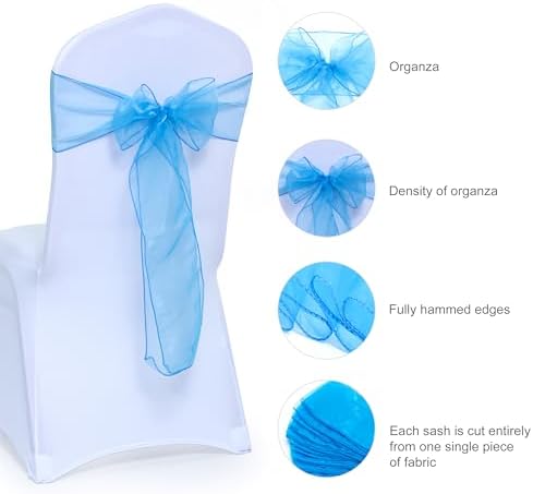 MDS Pack of 25 Organza Chair Sashes for Wedding & Event Décor – Blue - Image 6