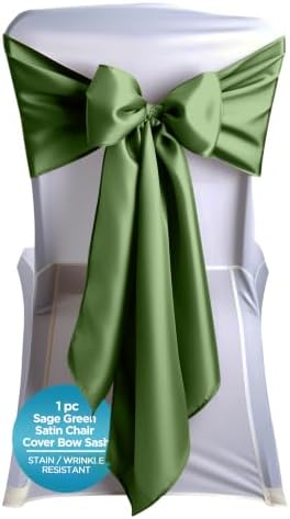 Leading Linens 1 pc Sage Green 108"x8" Satin Bow Sash Chair Cover Decor by LeadingLinens