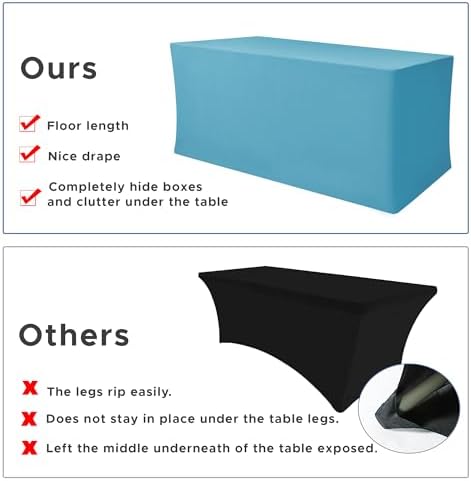 Rectangle Spandex Fitted Tablecloths For Vendor 2 Pcs 72X30 Inch Turquoise - Image 5