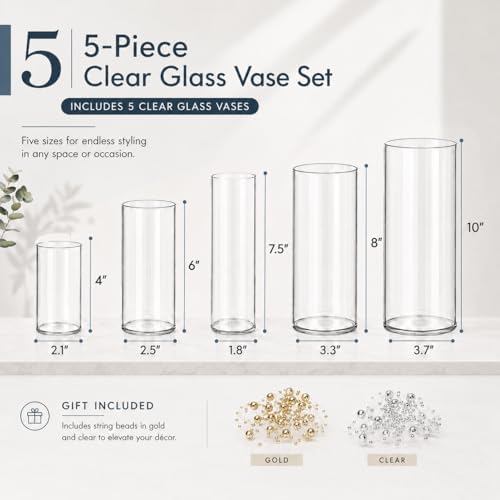 5pcs Glass Vase Cylinder Vases for Centerpieces 4,6,7.5,8,10 Inch Tall Small Flower Glass Vases Home Decor Centerpiece Table Clear Flower Vase Decorations for Wedding＆Holiday - Image 5