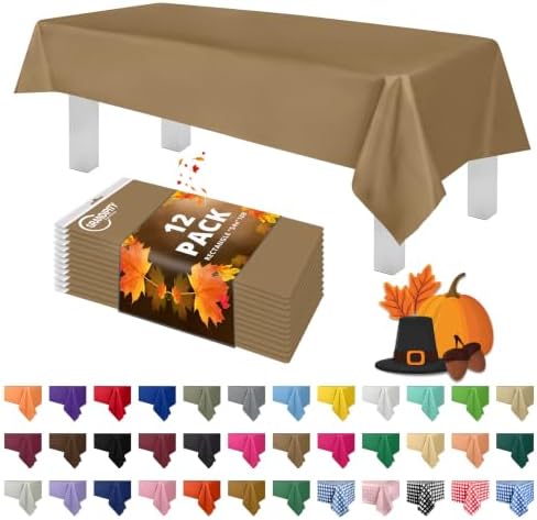 Grandipity Plastic Table Cloth Disposable 12 Pack 54” x 108” Rectangle by Grandipity