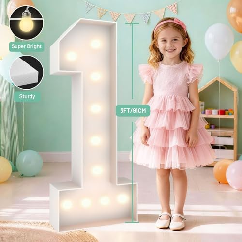 3FT Marquee Light Up Number 1, 10 bulbs with Water Bag, Pre-cut for Party - Image 3