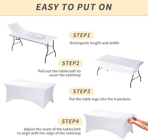Fixwal 10 Pack 8FT White Tablecloth Rectangle Spandex Fitted Table Cover - Image 4
