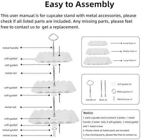 2 Pack of White Square Dessert Cupcake Stand, 3 Tiered Plastic Serving Tray - Image 4
