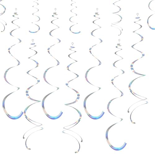 28 Pack Iridescent Ceiling Swirl Foil Decorations Hanging Plastic Streamer Themed Swirl Party Decoration for Celebration by Yymobt