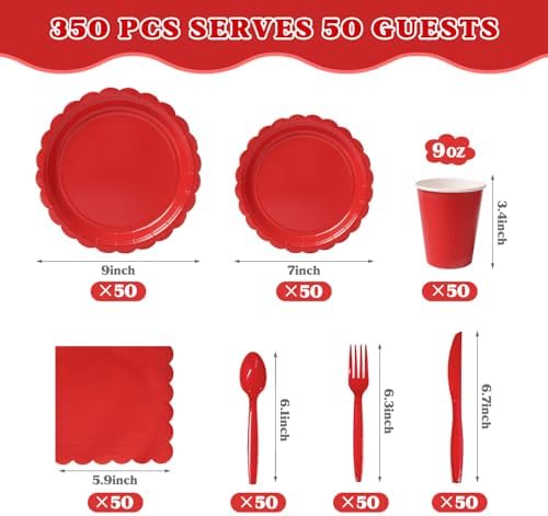 Vyntra 350 Pcs Red Paper Plates and Napkins Party Supplies - Image 2