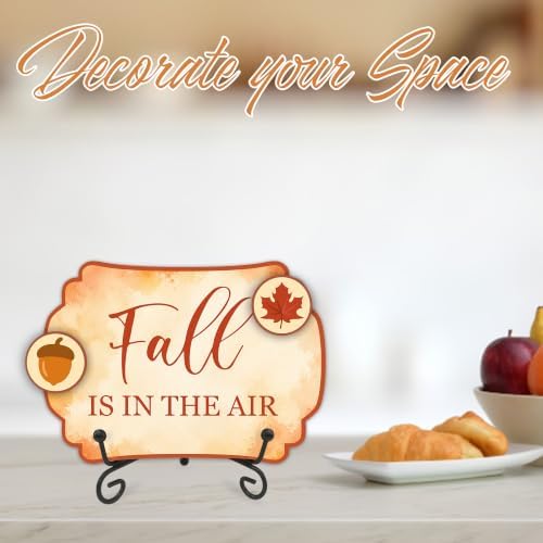 Fall Table Sign 5x7 Inch Seasonal Autumn Decor, Rustic Party Centerpiece with Metal Stand & 2 DIY Stickable Wood Decor, Fall Is In The Air Table Decoration for Home & Party Display - B03 - Image 3