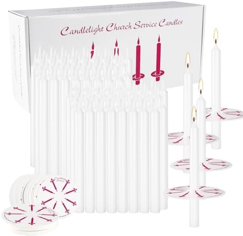 200 Pack 4 Inch White Church Taper Candles with Drip Protectors by ECLHTLNY