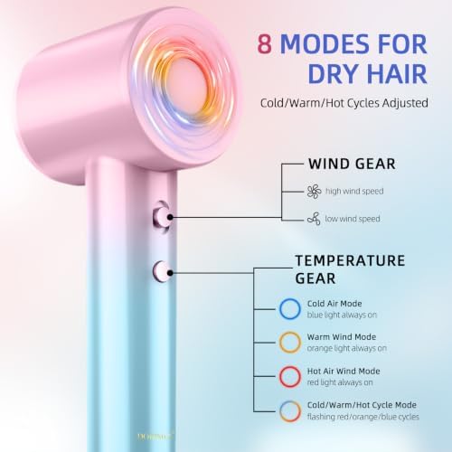 DORISILK Ionic Hair Dryer 110,000 RPM High Speed, Teen Girls Blow Dryer Professional for Salon Home Use, Portable Blowout Hairdryers Lightweight with Nozzle Hot & Cold Selection for Women, Pink+Blue - Image 5