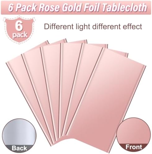 6 Pack Rose Gold Plastic Tablecloth, Dusty Pink Disposable Rectangle Table Covers, Holographic Metallic Foil Tablecloth Rose Party Supplies Decorations for Birthday Wedding Bachelorette, 54x108Inch - Image 4