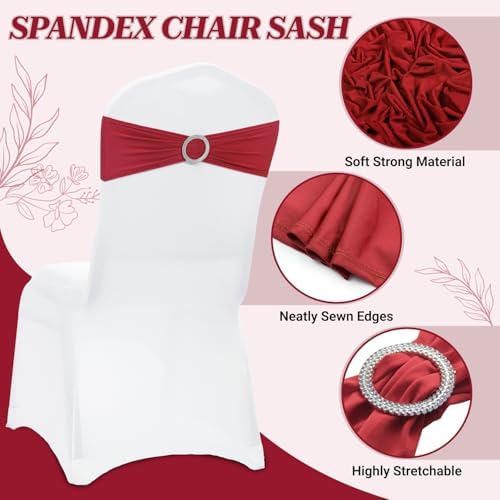 MDS Pack of 75 Spandex Chair Sashes for Wedding Party & Event – Apple Red - Image 3