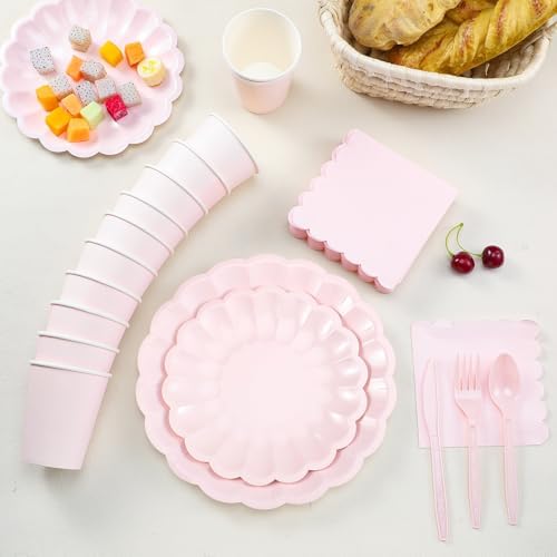 Newtay 350 Pcs Light Pink Scalloped Paper Plates and Napkins Party Supplies - Image 3