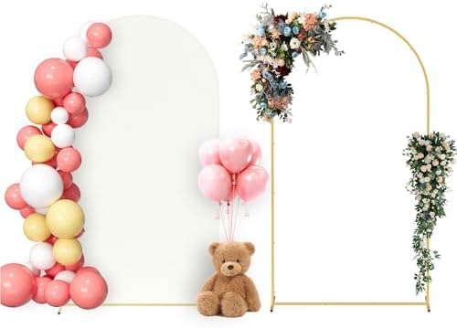 Neatsure Arch Backdrop Stand and Cover Set, 7.2FT Metal Photo Balloon Arch Backdrop Stand for Wedding Birthday Party Baby Shower Ceremony Graduation Decoration, Ivory by Neatsure
