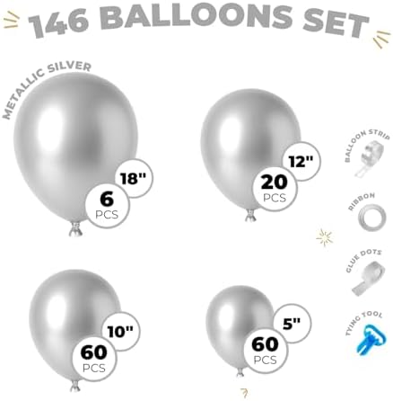 Vellax 146-Pc Metallic Silver Balloon Garland Arch Kit, Baby Shower - Image 2