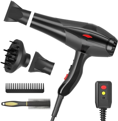Hair Dryer Professional Ionic Salon Hair Dryer 2400W Powerful Fast-Drying Blue Light Ionic Hair Dryers with Diffuser, AC Motor Constant Temperature Quiet Ion Dryers for Women Men by Unknown