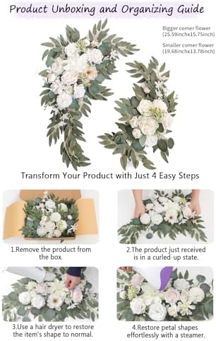 Artificial Wedding Arch Flowers Set of 2, Faux Floral Swag for Wedding Welcome Sign, Ceremony and Reception Backdrop Decoration (White) - Image 6