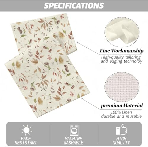 Floral Leaves Flower Table Runner, Wild Flowers and Leaves Seasonal Decor - Image 2