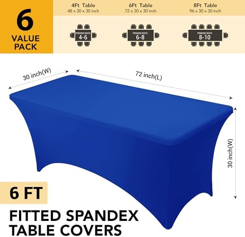 6-Pack Royal Blue Spandex Tablecloths for 6ft Rectangle Tables - Image 6