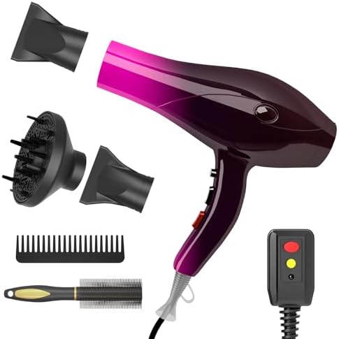 Ionic Hair Dryer,2400W Negative Ion Low Noise Hair Dryer Professional Fast Drying Hair Dryers with 2 Speeds, 3 Heat Settings, Cooling Button,with Diffuser for Curly and Straight Hair（Crimson Fade） by Unknown