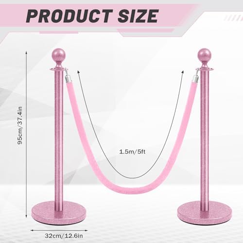 Ferraycle 4 Pcs Stainless Steel Stanchion 38 Inch,Velvet Rope, Glitter Pink - Image 2