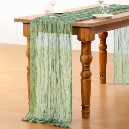 DeZerlor Sage Green Cheesecloth Table Runners 12 Pack Summer Boho Runners - Image 6