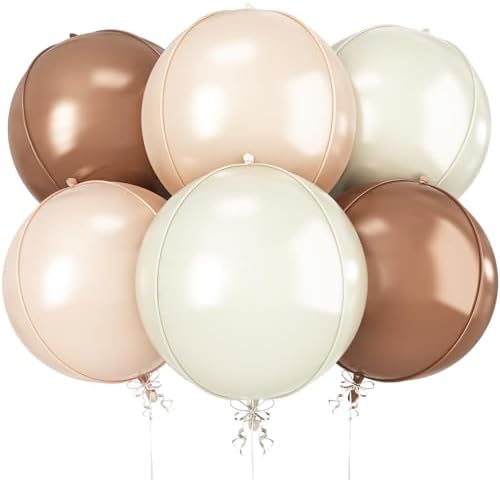 Nude Cream Beige Round Foil Balloons Boho Birthday Decor 22 Inch 6 Pcs by vibzox