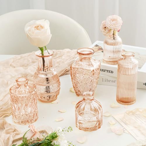 Clear Amber Gold Glass Bud Vase Set of 22 Pcs,Small Bud Vases in Bulk,Glass Crystal Flower Vases Table Centerpieces for Party Event Wedding Decor Baby Shower Decorations (Amber Gold, 22 Pcs) - Image 5