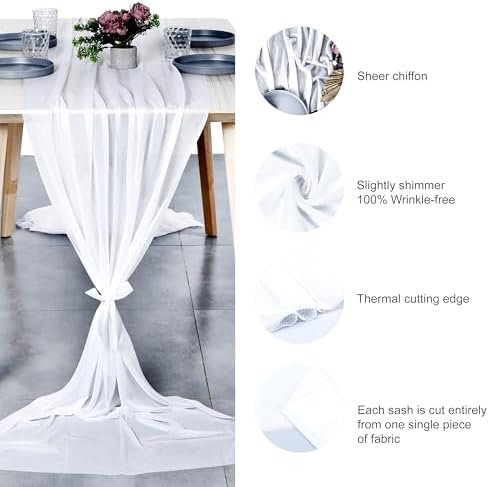 Pack of 2 Chiffon Table Runners 29 x 120 Inch, 10FT Long - White - Image 6
