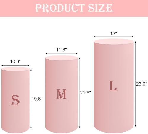 SaitiMade Set of 3 - Pink Cylinder Pedestal Stand Covers - Image 2