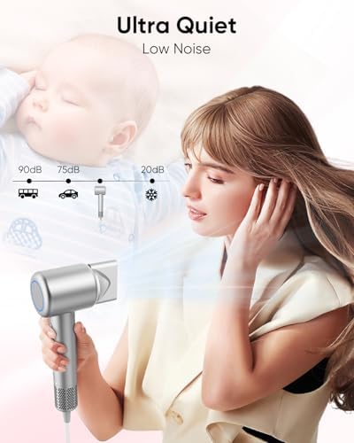 Hair Dryer, High-Speed Ionic Low Noise Blow Dryer with Brushless Motor for Fast Drying, Thermo-Control Quiet Compact Hair Blow Dryer with Magnetic Diffuser for Curly Hair for Home Travel Salon - Image 4