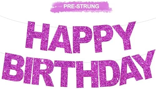 BEISHIDA Pre-Strung Glitter Purple Happy Birthday Banner Party Sign Decor by Beishida