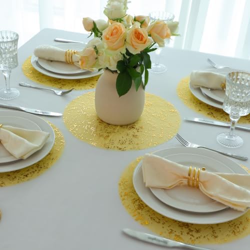 Snowkingdom 50 Pcs Sparkling Yellow Gold Placemats Round Disposable 13" - Image 4