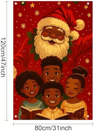 BlissYard Jolly Black Santa Christmas Banner Fabric 31x47 Inch - Image 3