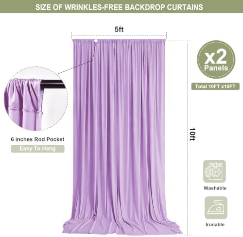 Lavender Backdrop Curtain - 10x10FT Back Drop Curtains for Parties Wrinkle-Free Soft Polyester Backdrop Wedding Decoration Photoground Backdrop Stain-Resistant for Back Drop Stand, 2 Panels - Image 5
