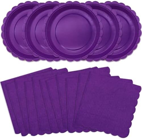 100Pcs Purple Party Supplies Including Scalloped Purple Paper Plates Napkins Serves 50,Disposable Mother's Day Party Dinnerware Set for Birthday Graduation by VEIZEDD