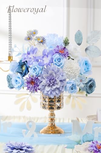 Floweroyal Artificial Flowers Combo Purple Flowers Mix Silk Flowers Dahlia Roses with Stems for DIY Wedding Bridal Bouquets, Baby Shower, Floral Arrangement, Table Centerpieces, Home Decorations. - Image 3