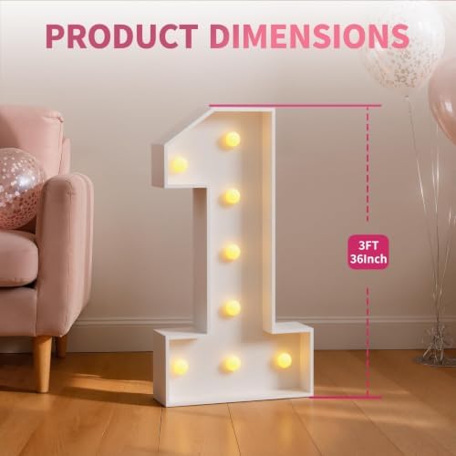 imprsv Large Marquee Numbers, 3FT Light Up Numbers 1 for Party Decor - Image 6