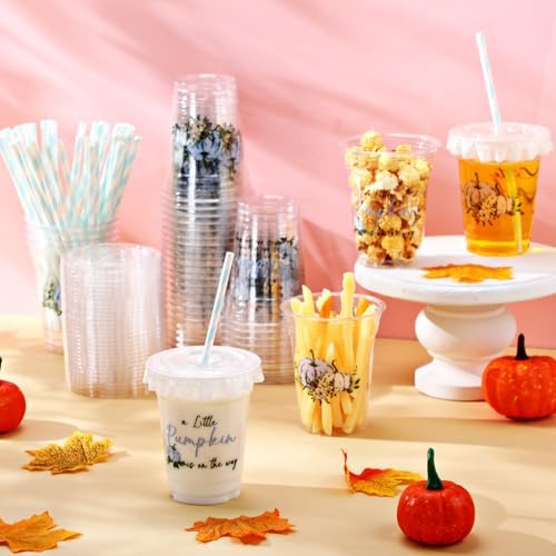 Pickmesh 50 Pcs Fall Little Pumpkin Baby Shower Plastic Cup, Blue - Image 4