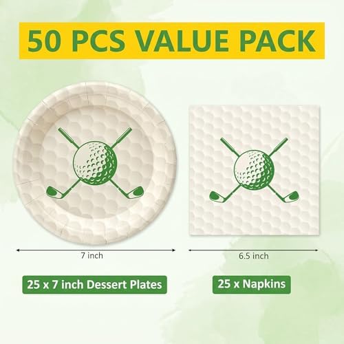 50 Pcs Golf Plates and Napkins, 7 Inch Golf Birthday Party Supplies - Image 2