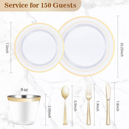 BESTVIP 900PCS Gold Dinnerware Set for 150 Guests, - Image 3