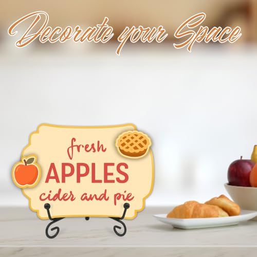 Fall Table Sign 5x7 Inch Seasonal Autumn Decor, Rustic Party Centerpiece with Metal Stand & 2 DIY Stickable Wood Decor, Fresh Apples Cider And Pie Table Decoration for Home & Party Display - B01 - Image 3